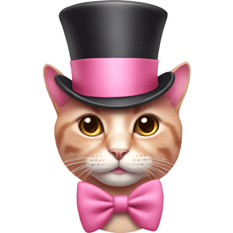 Pink cat wearing a top hat that is pink with a bow  emoji