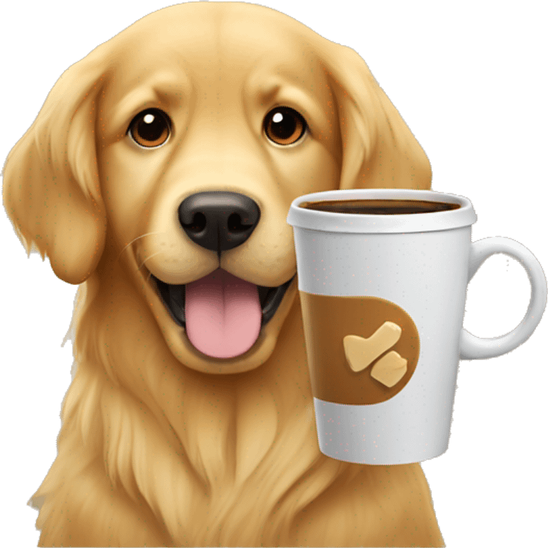 Golden retriever drinking coffe emoji