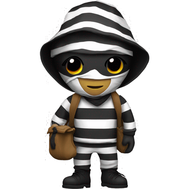 robber emoji , black and white stripped shirt miney bag and mask emoji