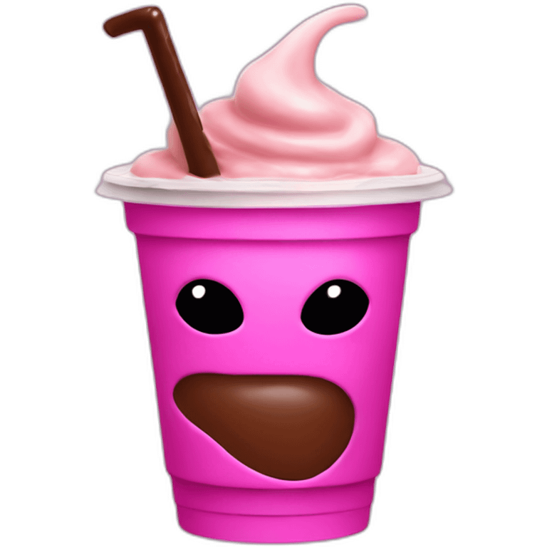 Evil pink alien with a hat on drinking chocolate milk emoji