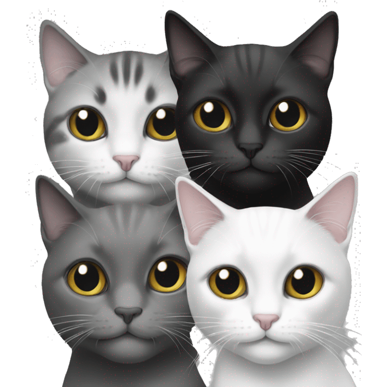 three cats: black grey and white-grey emoji