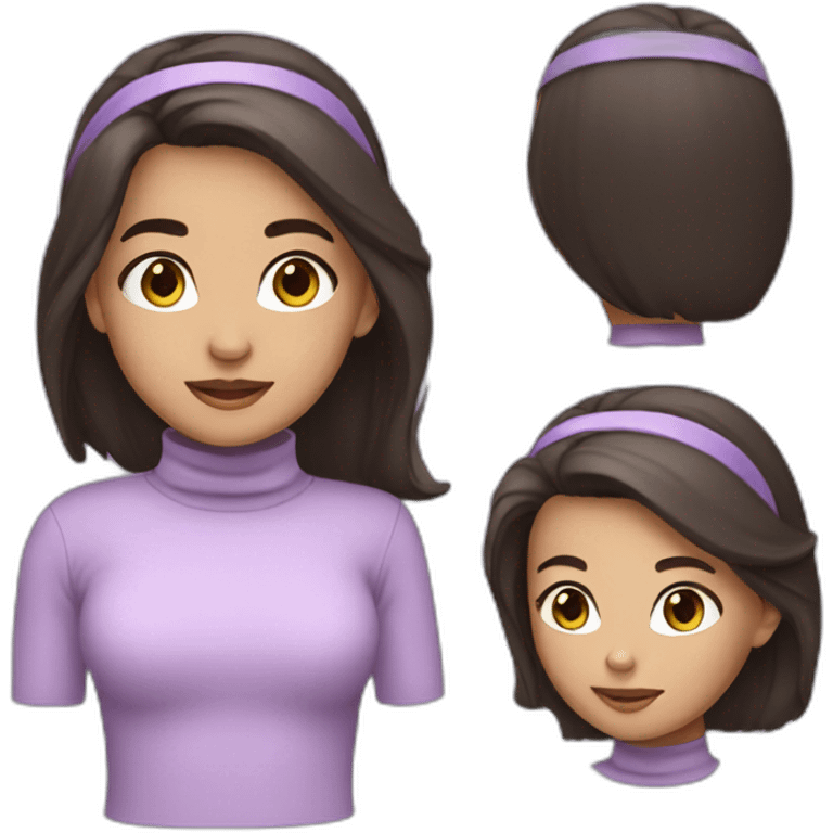 Girl with Dark hair and turtleneck light purple shirt and light purple headband emoji