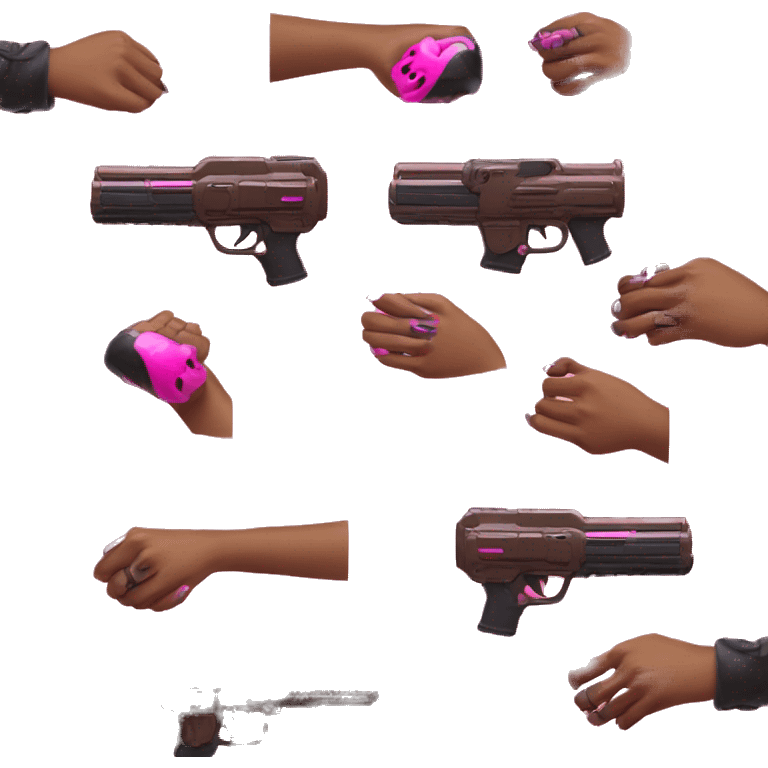 brown hand with pink nails holding large scary dark nerf gun emoji