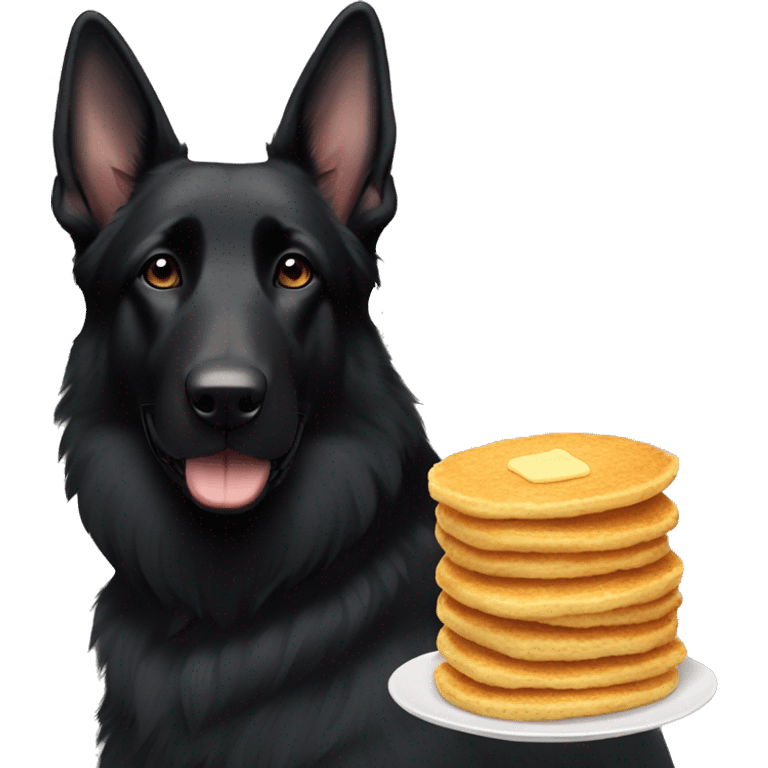  black German shepherd with floppy ears with oancakes emoji