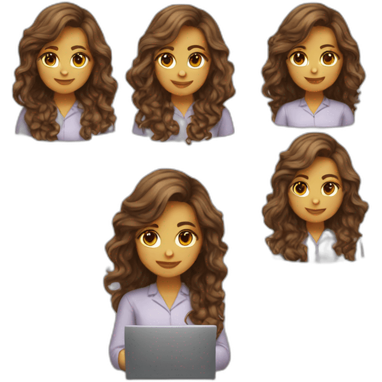 coding girl brown wavy long hair with computer emoji