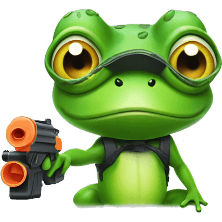 frog with watergun looking towards camera emoji