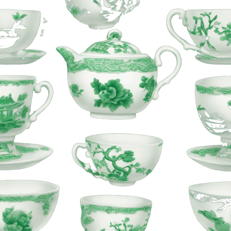 Green and white chinoiserie teacup emoji