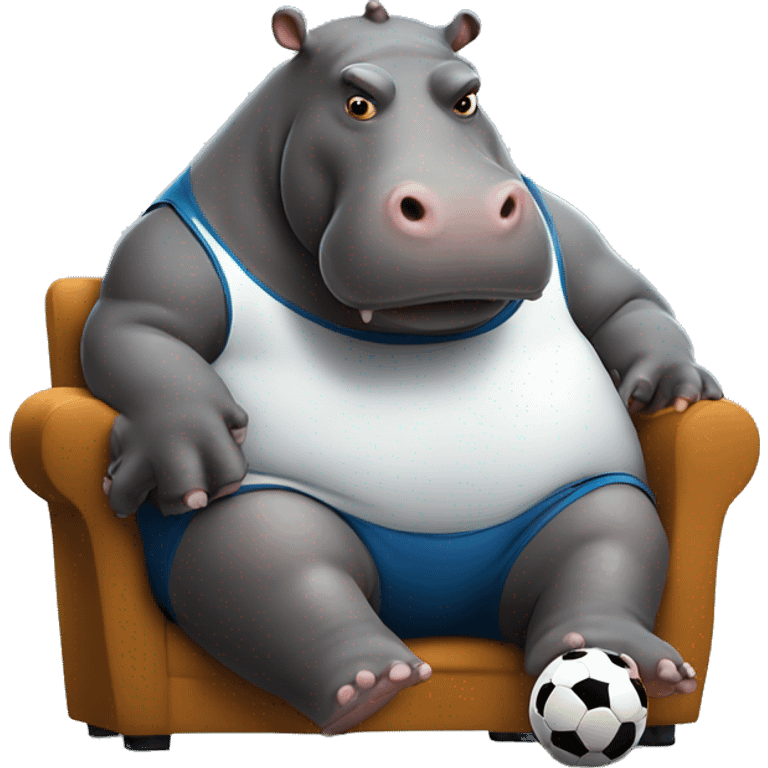 fat hippo as soccer player sit on chair emoji