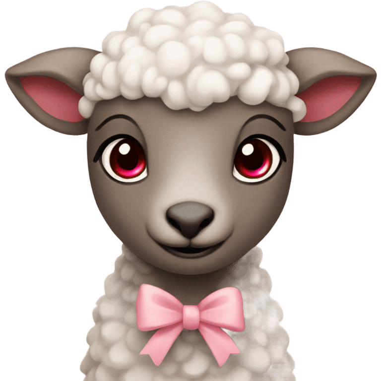 lamb, red eyes, pale pink bow emoji