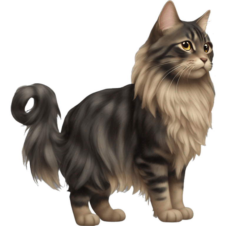 a long haired tabby full body and black cat emoji