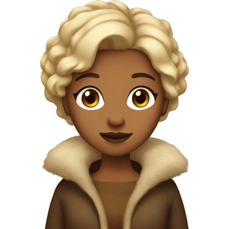 Brown-skin girl with short blonde hair, wearing a fur coat emoji