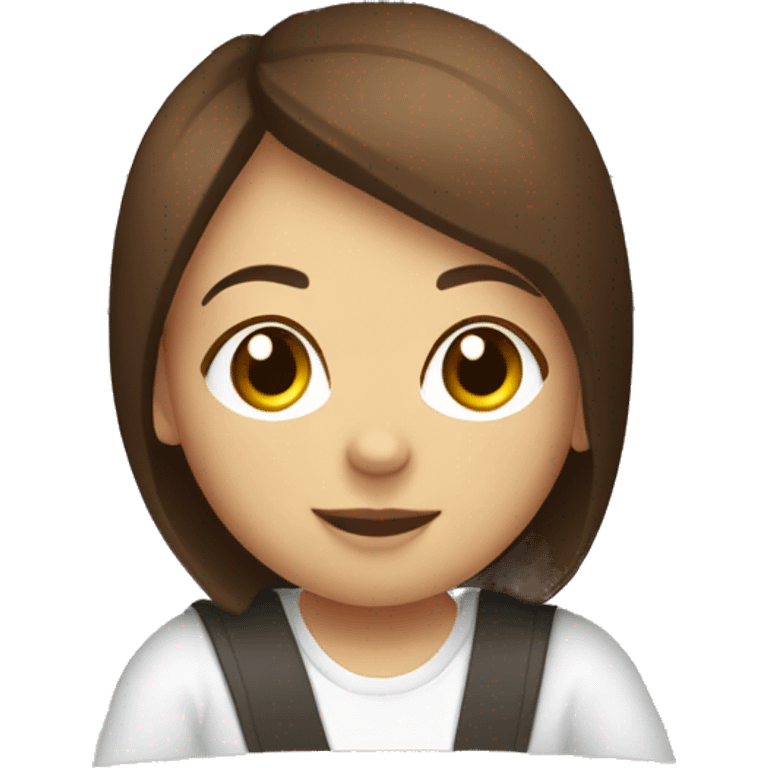 Cute girl with short brown hair sitting inside a white Subaru XV  emoji