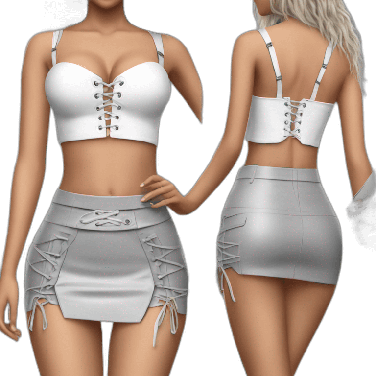 hyperrealistic shakira white lace-up crop bustier gray tight mini skirt emoji