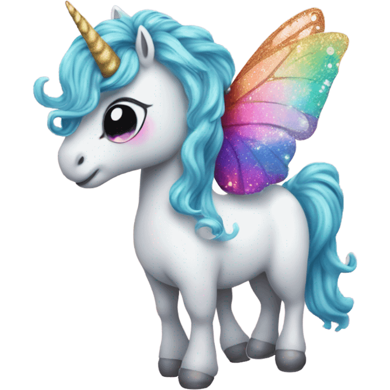 Whimsical rainbow unicorn butterfly with glitter emoji