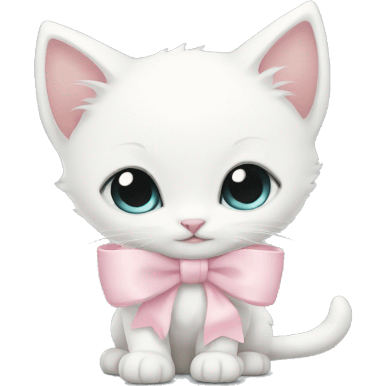 White kitten with pale pink bow emoji