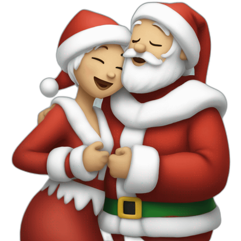 full body santa and mrs. claus kiss hug emoji