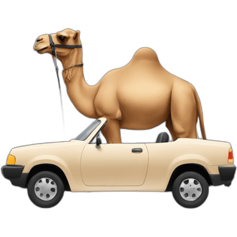 A camel driving a car emoji