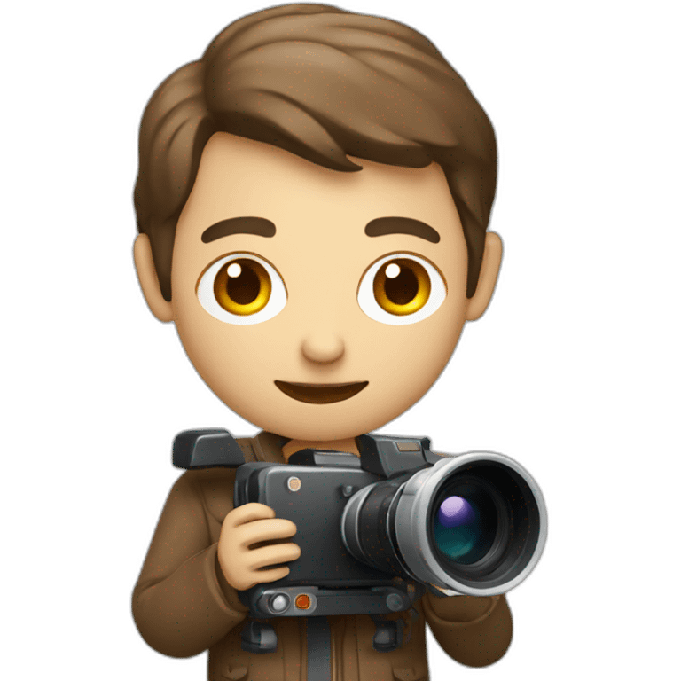 European film director with brown piled short hair holding a cinema camera emoji