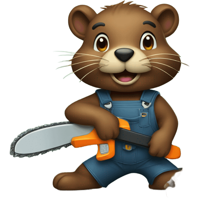 a beaver who is cutting the tree with the chainsaw emoji