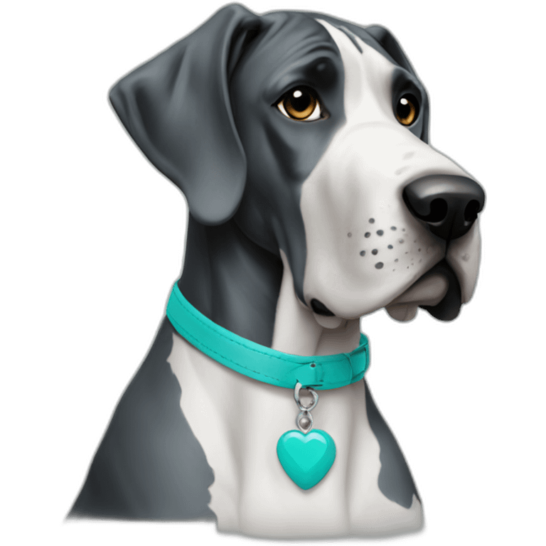 Great Dane with turquoise collar emoji