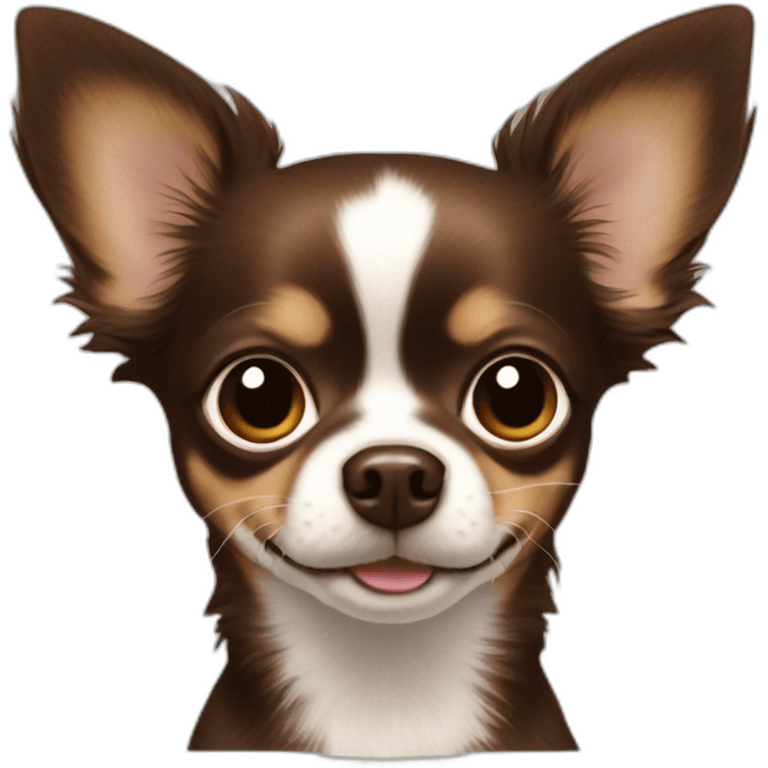 dark brown longhaired chihuahua with baby-face emoji