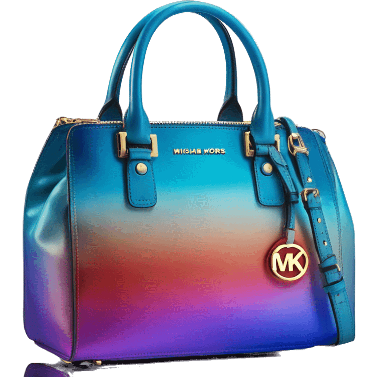 Realistic isolated iridescent red to blue color shift ombre Michael Kors satchel purse.  emoji