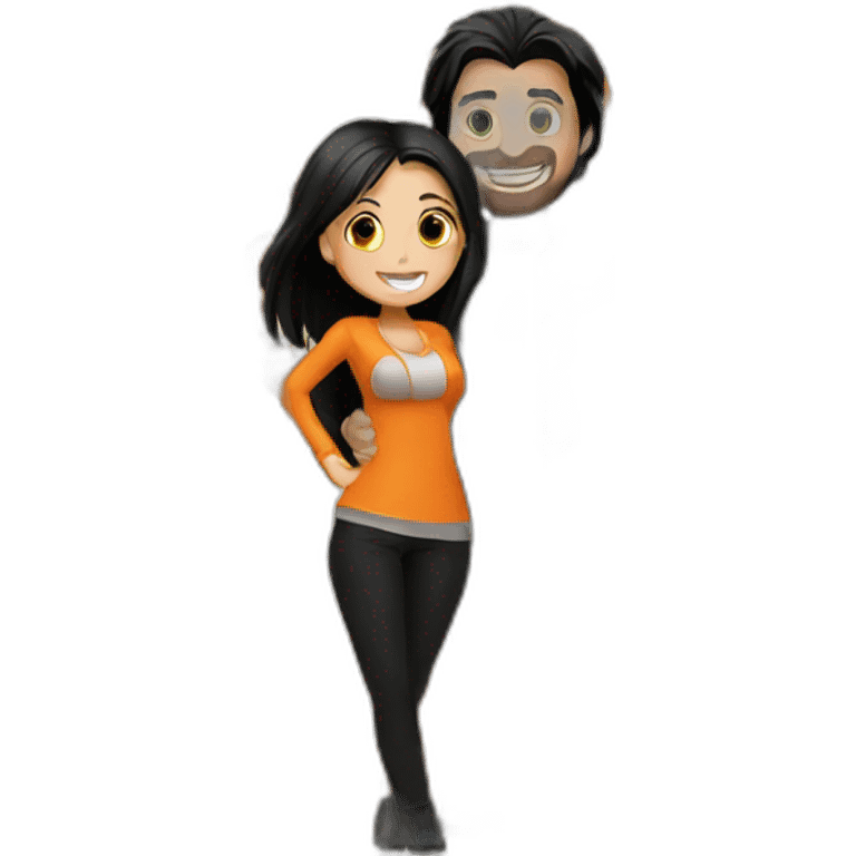 couple on helloween with pumpkin where girl has black hair and man emoji