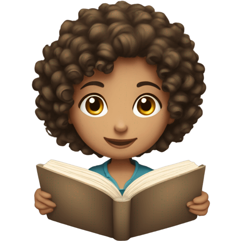 Brunette curly haired girl reading a book  emoji