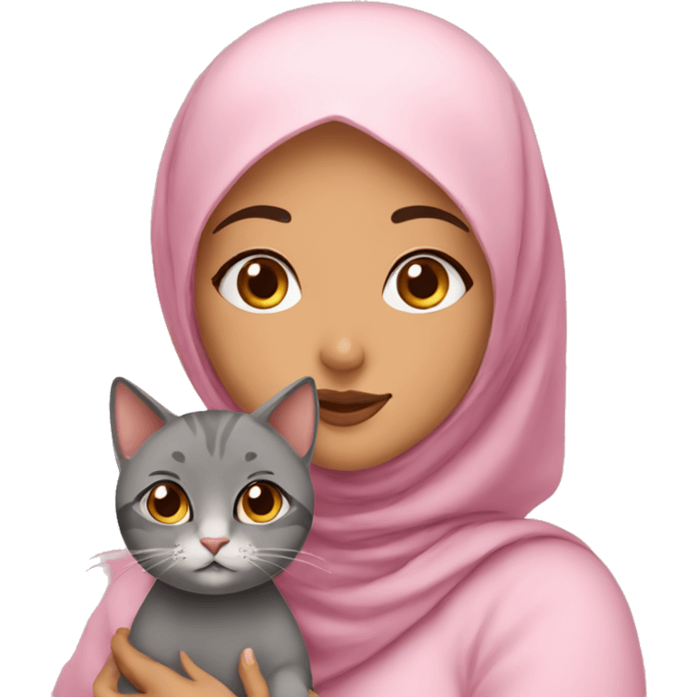 Arabic hijab girl with a brow hijab and her cat emoji