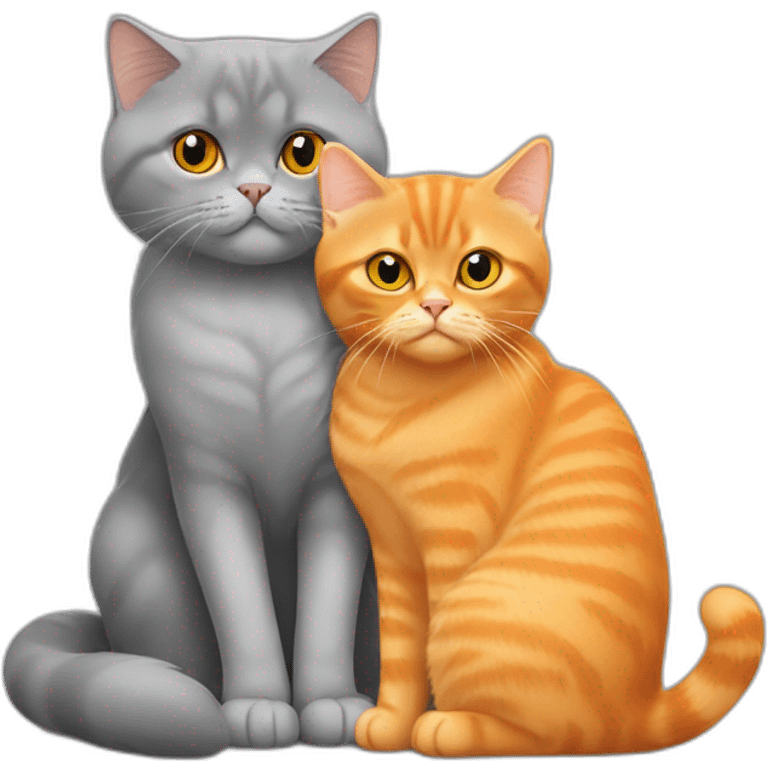 Orange persian young cat hugs the grey british shorthair cat emoji