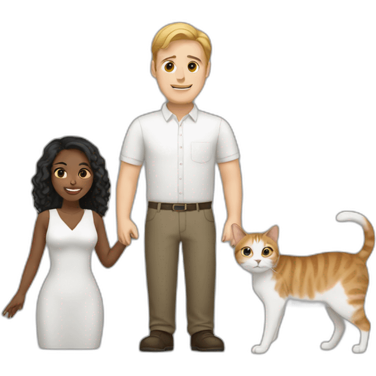 couple white man and black woman and a cat emoji