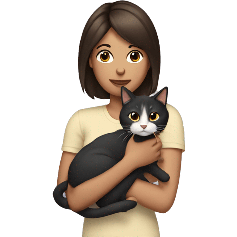 Brunette with bob woman holding a  cat emoji