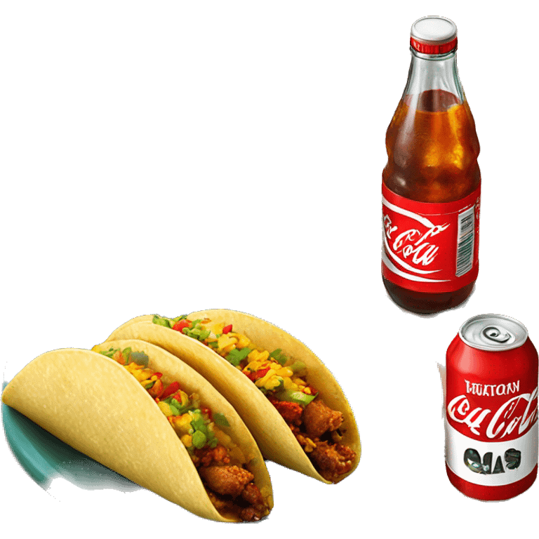 Three street tacos Al pastor on plate with Mexican Coca Cola bottle on side emoji