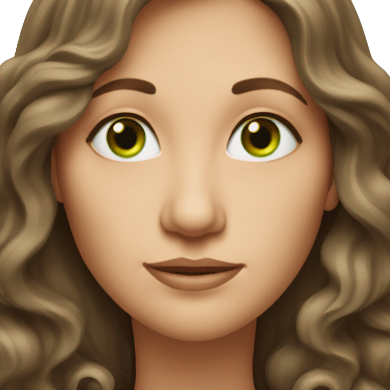 50 year old woman with long wavy brown hair and green eyes emoji