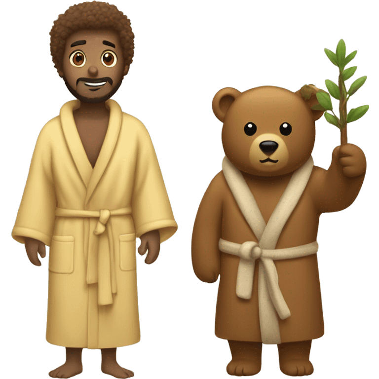 A tree and bear both in cozy bath robes emoji