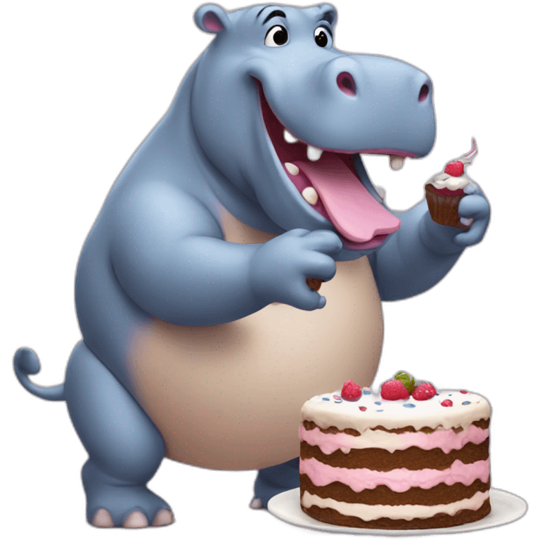 Dancing hippo eating cakes emoji