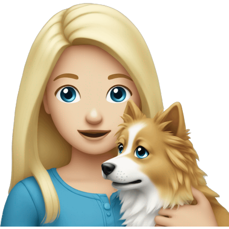 Blonde girl blue eyes holding spitz  emoji