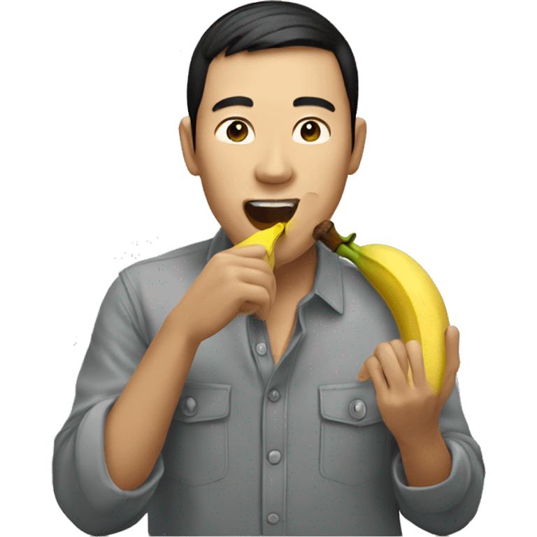 An Asian man is eating a banana in his hand emoji