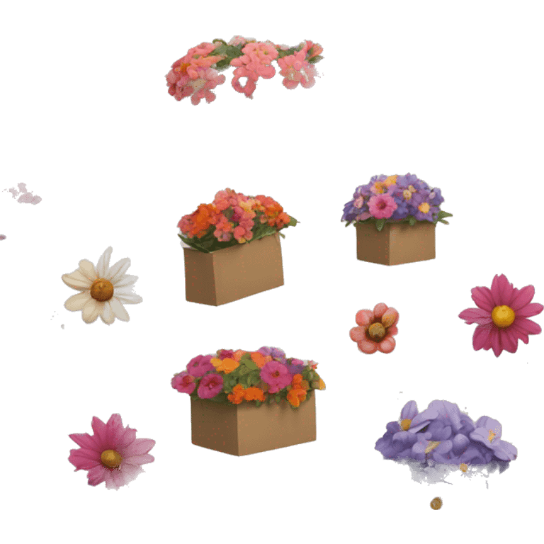 five different boxes with differemt flowers emoji