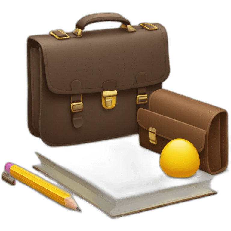 School things in a briefcase. Books, notebooks, pencil case emoji