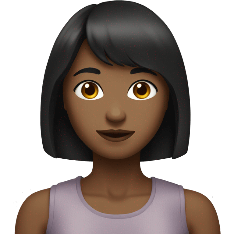 A women named rose, with dark hair bangs and skin emoji