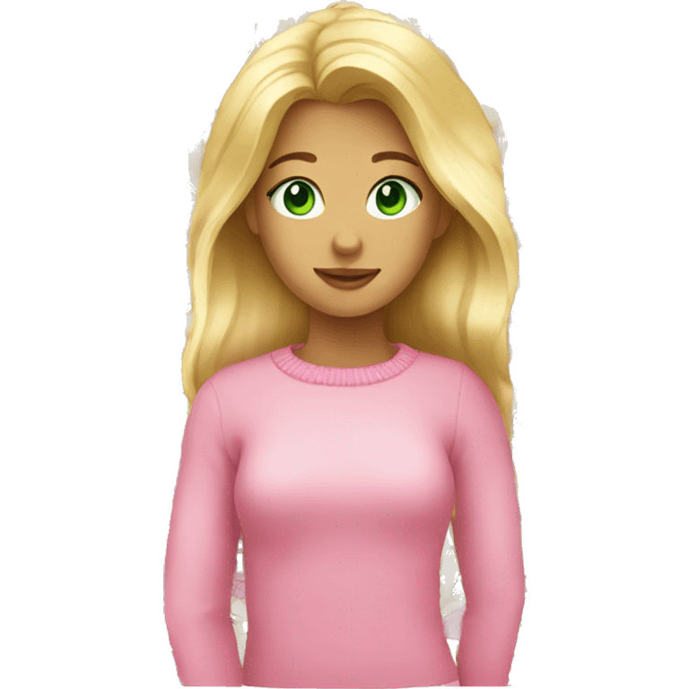 gold blonde girl with green eyes and a pink sweater emoji