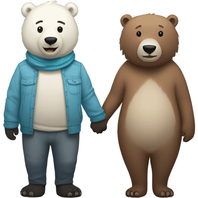 Male icebear and a female brownbear holding hands and being happy emoji