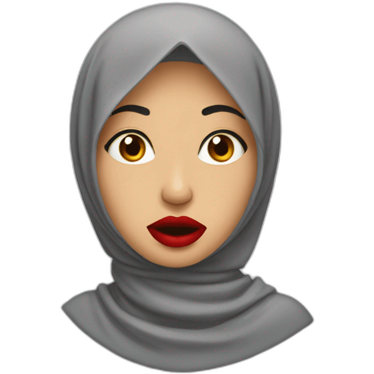 Malay women wearing grey hijab with red lipstick with shocked face emoji