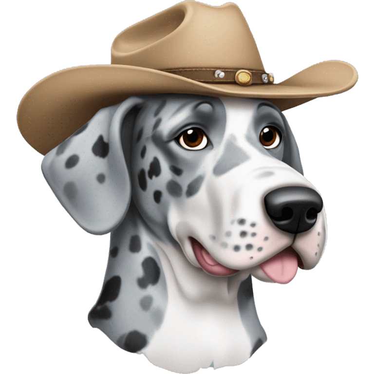 Blue Merle Great Dane wearing a cowboy hat  emoji