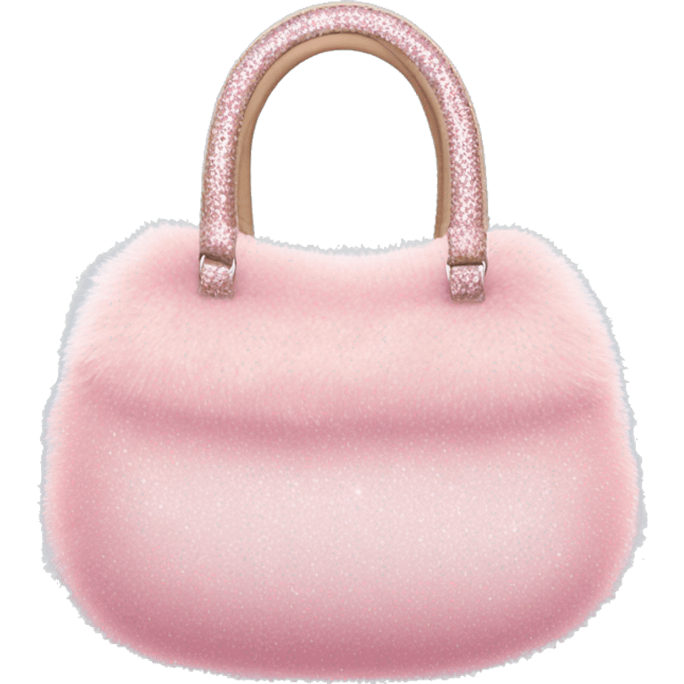 Realistic light pink Sparkle glitter and fur purse. emoji