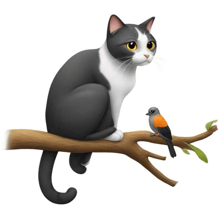 Cat sitting with a bird emoji