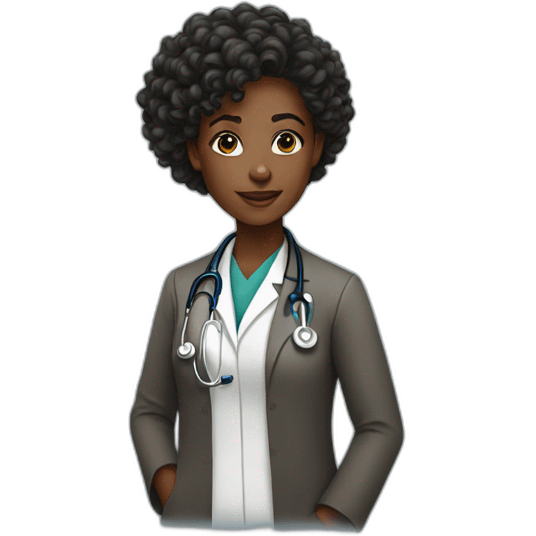 black woman doctor curly long hair emoji