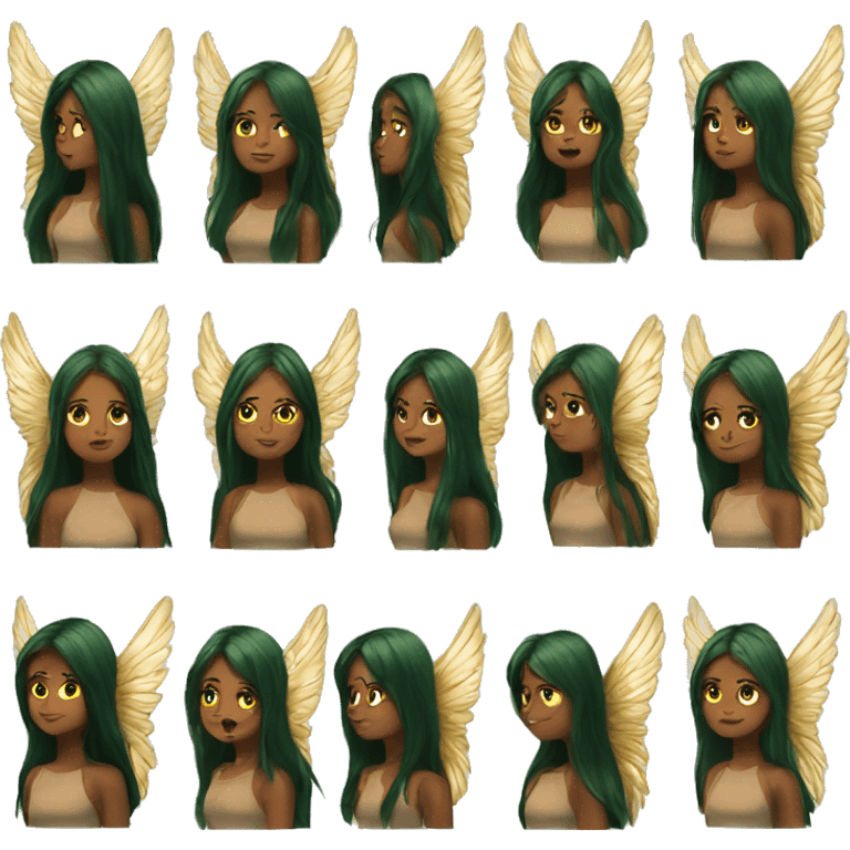 big wings, Beautiful, fairy, gold, brown, dark green, green, long hair emoji