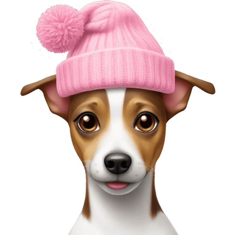 rat terrier wearing a pink beanie emoji